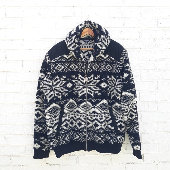 Vintage Lands End Fleece Sherpa Jacket Aztec Alpine - Picture 1 of 7
